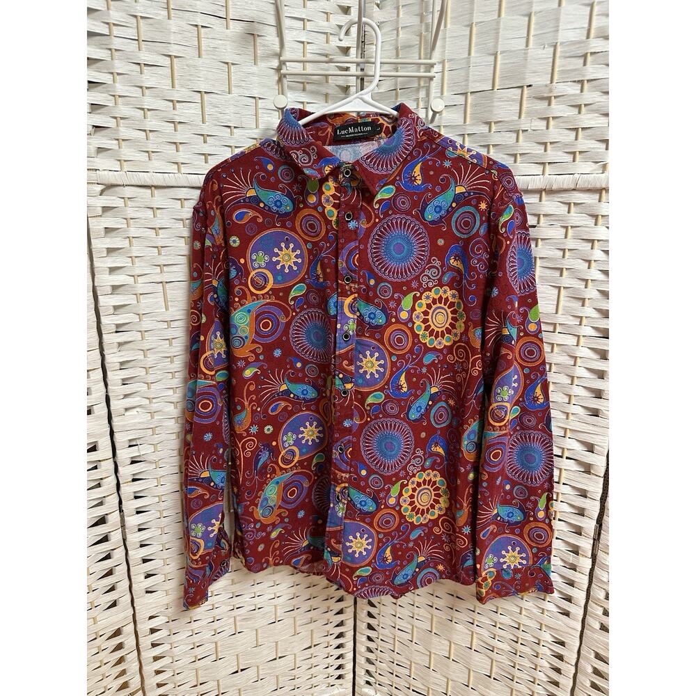 Luc Matton‎ Men’s Large, Long Sleeve Button-Up Dress Shirt, Colorful Red
